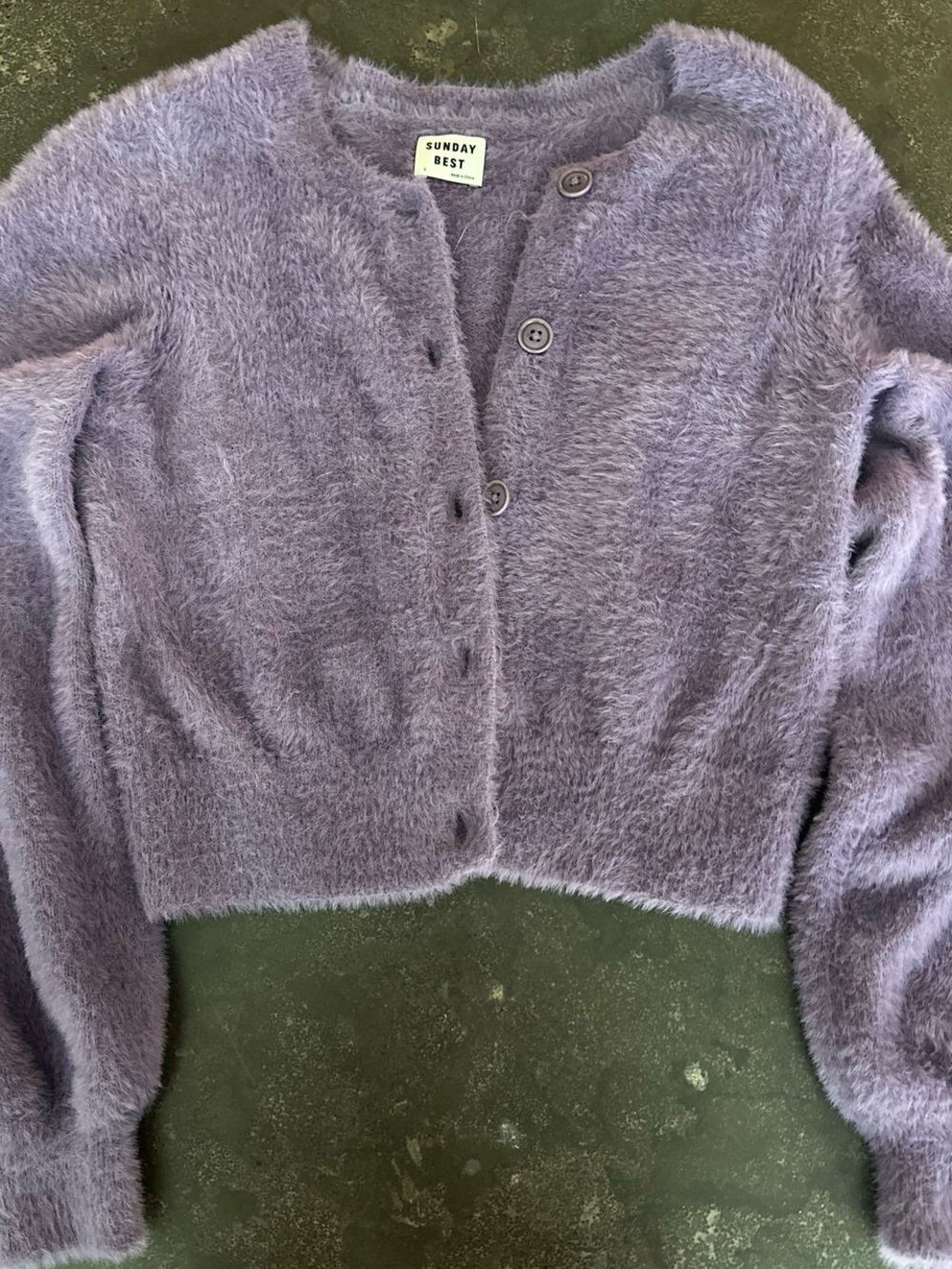 Aritzia Sunday Best Lavender Fuzzy Cropped Cardigan
